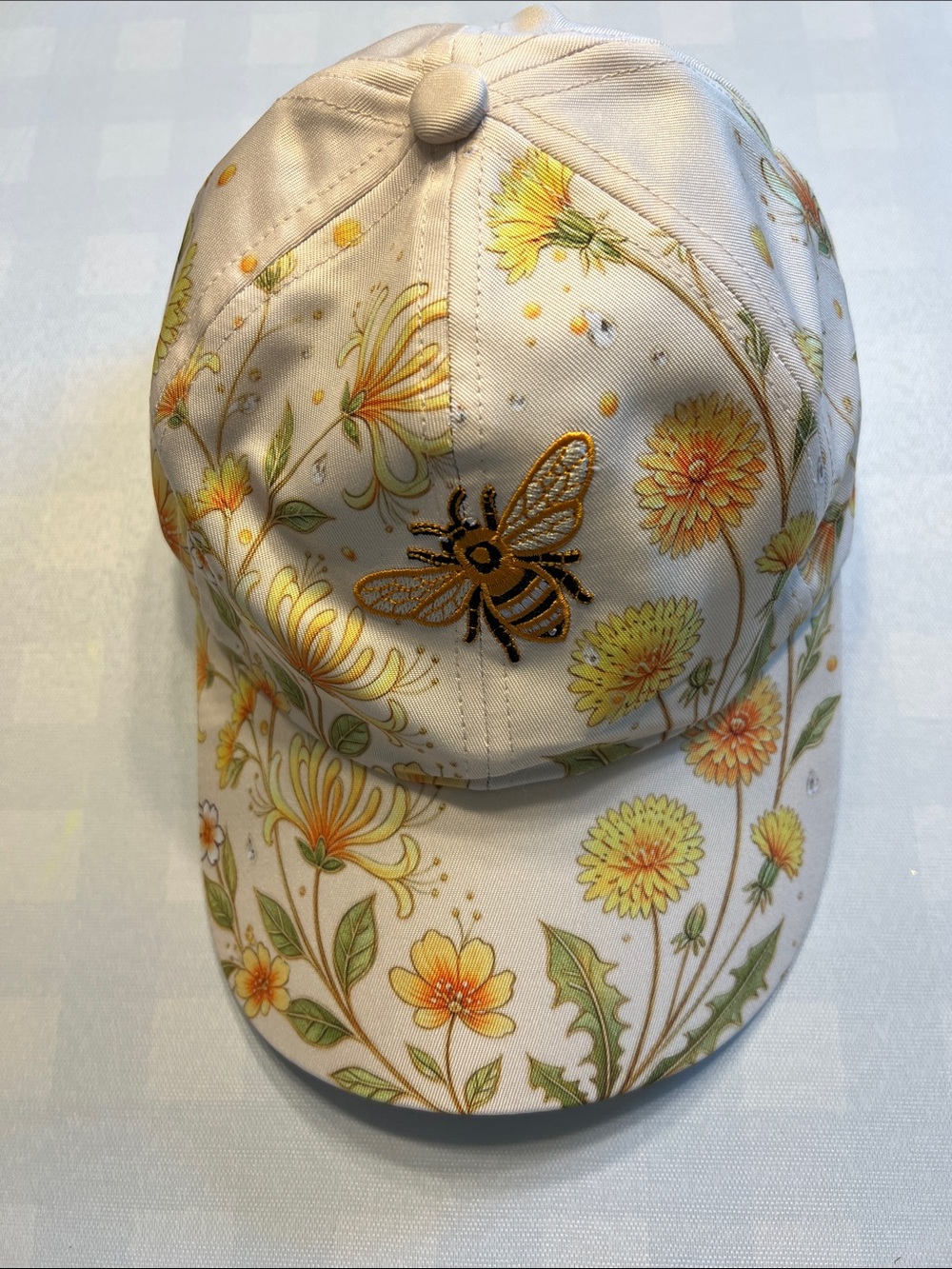 Floral Bee Baseball Cap - Yellow/White